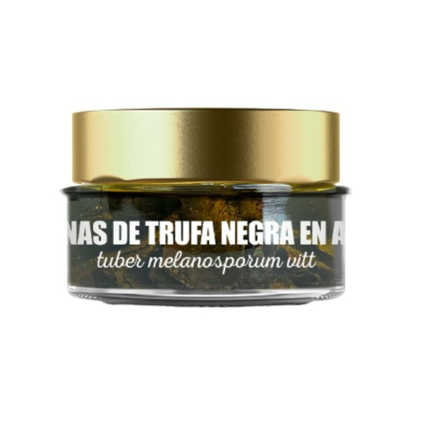 LÁMINAS DE TRUFA NEGRA TUBER MELANOSPORUM VITT EN ACEITE VEGETAL