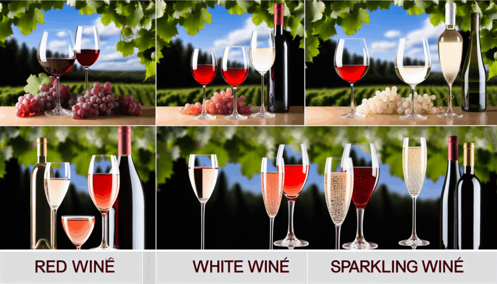 Diferencias entre vino tinto, blanco, rosado y espumoso – Características y cuándo elegir cada uno.